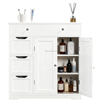 Armoire de rangement moderne en bois sur pied, durable, gain de place, 4 tiroirs, 2 portes, solution de rangement pour salle de bain, cuisine, salon