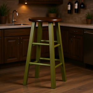 Taburete de Bar Ivy de 29 Pulgadas con Base de Madera Verde Nogal, Diseño Rústico Moderno, Mueble de Bar Estable para el Hogar - Product Image 2