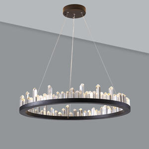 Lampes suspendues de plafond sur l'île de cuisine moderne or noir Led anneau cercle cristal lustre lumière - Product Image 2