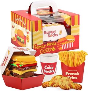 Chaussettes amusantes AB avec motif de frites, hamburger et bière, en coton, vente en gros, chaussettes pour femmes assorties - Product Image 1