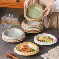 Assiette à salade rustique en grès, motif uni, plat de service en céramique, assiette de dîner haut de gamme, vaisselle de style minimaliste