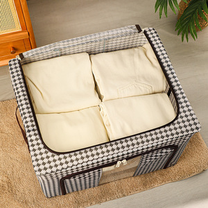 Clothing Organizer Storage Box Houndstooth Pattern Rectangle Large Capacity With Window For Wardrobe Use - Product Image 5