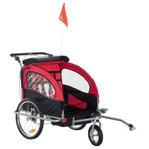 Remorque à vélo pour <span class=keywords><strong>enfant</strong></span> 2 en 1 et poussette double avec frein, drapeau de sécurité, harnais à 5 points - Product Image 5