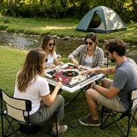 Table de mahjong portable et pliable, pieds en métal pliables, matériau ABS, résistante à l'eau, style moderne, motif personnalisé pour les tuiles de mahjong