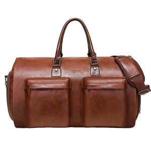 BSCI factory Custom Logo Vintage Travel Overnight <b>Bag</b> Suit <b>Carry</b> <b>On</b> Large Foldable Mens Leather Garment <b>Bag</b> Convertible Garment - Product Image 2