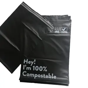Bolsa de transporte exprés negra, logo de impresión utilizado para sobres de ropa, autoadhesiva, sellada, venta al por mayor