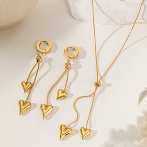 Collar con Colgante de Corazón Dorado, Ajustable, de Acero Inoxidable, Estilo Hip-Hop Único, Versátil - Product Image 1