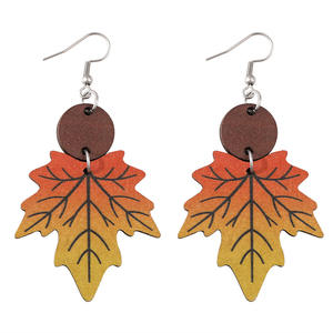 Pendientes de madera Gradación de Acción de Gracias Naranja Amarillo Arce Empalme Pendientes colgantes de doble cara para mujeres Uionen 1208 - Product Image 5