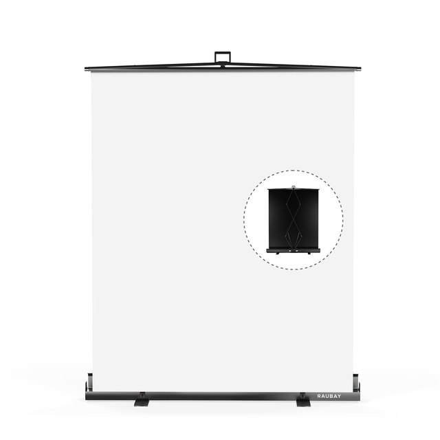 RAUBAY 59.8x82.7in Wrinkle Resistant Anti-Glare Collapsible White Polyester Screen Backdrop Portable Retractable Background