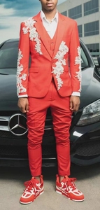 Esmoquin DE BODA personalizado Formal novio hombres trajes Slim Fit cristales con cuentas hombre Blazer <span class=keywords><strong>chaleco</strong></span> pantalón hecho a medida fiesta de graduación <span class=keywords><strong>traje</strong></span> <span class=keywords><strong>rojo</strong></span> - Product Image 5