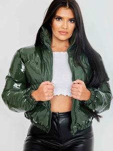 Wholesale Winter Coat Womens Neon <strong>Green</strong> Shinny <strong>Cropped</strong> Long Sleeve Bubble Winter Coat Puffer <strong>Jacket</strong> for Ladies - Product Image 5