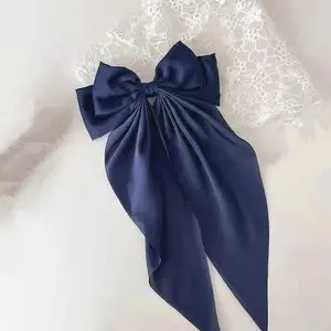 GT Top Selling New Design Silky Satin Bow Hair Clips Long Tail Bows Clip For Girls Women Large Solid Hair Bows Hairpin