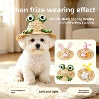 Chapeau de paille créatif pour animaux de compagnie avec hélice rotative, oreilles de grenouille et de lapin amusantes, casquette de soleil réglable pour chien, chapeau d'été pour chaton, idéal pour l'extérieur et la plage