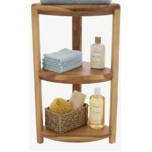 كرسي استحمام صغير من خشب الساج الصلب للزاوية، مسند للقدمين، مقعد حمام خشبي متين سهل التجميع - Product Image 5