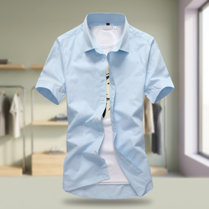 <b>Men's</b> Light Blue Solid Short Sleeve <b>Shirt</b> <b>Casual</b> Turn Down Collar Breathable Summer Top - Product Image 4