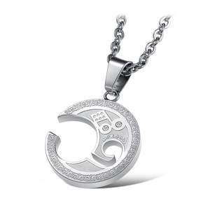 Collier avec pendentif en diamant Moon And Melody Love Notes, ensemble pour couple, cadeau pour femme, bijoux à porter au quotidien, à la mode - Product Image 2