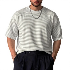 T-shirt rayé surdimensionné à manches courtes pour homme, 100 % coton de haute qualité, 240 GSM, coupe ample, style streetwear, col rond, décontracté - Product Image 5