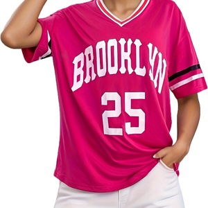 Custom Sublimation Soccer Jersey for Women Oversized Graphic Stripe Trim V Neck Drop Shoulder Summer <b>Tshirts</b> - Product Image 2