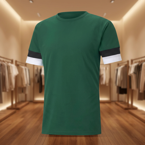เสื้อยืดคอกลมแขนสั้นสีเขียวสำหรับผู้ชาย สีพื้น ระบายอากาศได้ดี ผลิตจากโพลีเอสเตอร์ ทรงปกติ เหมาะสำหรับทุกฤดูกาล - Product Image 2