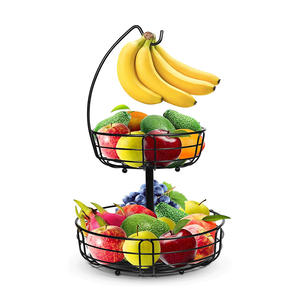 Corbeille à fruits en métal sur mesure à 2 niveaux, détachable, avec support pour bananes et forte capacité de charge pour une utilisation en cuisine - Product Image 2