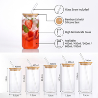 Glazen drinkset 6-delig, koffiekopjes van borosilicaatglas, drinkglazen 16oz met deksel en rietje voor e-commerce verpakking