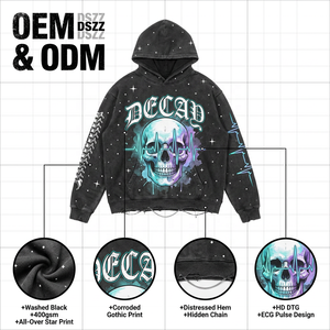 <span class=keywords><strong>Felpa</strong></span> <span class=keywords><strong>con</strong></span> <span class=keywords><strong>Cappuccio</strong></span> da Uomo Personalizzata <span class=keywords><strong>con</strong></span> Stampa 3D DGT, 400GSM, 100% Cotone, <span class=keywords><strong>con</strong></span> Strass, Stile Y2K Gotico <span class=keywords><strong>Scheletro</strong></span> Effetto Usurato - Product Image 2