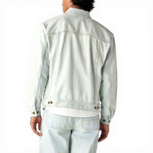 Chaqueta de mezclilla lavada informal para hombre, estilo motociclista, con estampado personalizado, venta al por mayor de fábrica - Product Image 4