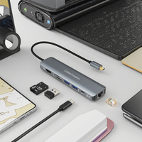 CableCreation 7-in-1 USB C Hub 4K untuk Adaptor Multiport Gigabit Ethernet 100W PD 2 USB 3.0 Pembaca SD/TF Paduan Aluminium Laptop