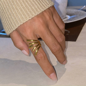 Geometric Wave <b>Open</b> <b>Ring</b> 18k Gold Plated Stainless Steel Unisex Fashion Jewelry Gift - Product Image 4