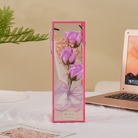 QY Creative Bunga Valentine Hari Ibu dalam Kotak Hadiah PVC Transparan 3pcs Lampu LED Buket Bunga Mawar Sabun Buatan