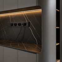 Buffet moderne personnalisé gris foncé minimaliste pour salle à manger avec bar à café et prises intégrées pour villa