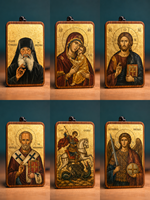 Icône orthodoxe en bois, diptyque, Saint Nicolas le Miracleur et Notre-Dame des Douleurs, icône religieuse de prière pour table