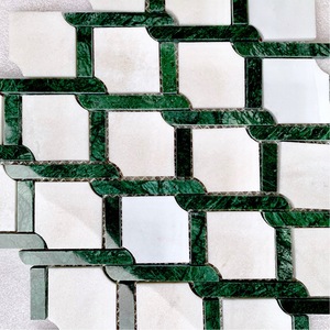 Fabrik maßge schneiderte Wasserstrahl Wellenmuster weiß mit grünem Natur marmor Französisch Retro Mosaik Wand Bodenfliesen für Zuhause und Haus - Product Image 3