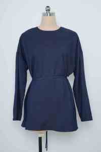 YXT031Muslim - Style Women Clothes: Navy Blue Long - Sleeve <strong>Tunic</strong> Top with Waist Tie for Modest Wear Matching Lugid <strong>Jersey</strong> Scarf - Product Image 4