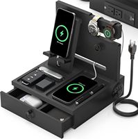 Organizer Nakas Bambu dengan Laci Pengisi Daya Smartwatch, Gantungan Jam Tangan, Penyangga Ponsel, Ring Peg, Pengatur Kabel 25cm