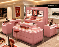 LED-verlichte op maat gemaakte displaycounter wandvitrine set voor winkelcentrum, beautysalon, cosmetica, parfummerk, retail kiosk inrichting