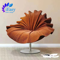 IEasy Factory Meubles Minimaliste Style Nordique Forme De Fleur Velours Tissu Bras Accent Fauteuil Velours Salon Chaise Pivotante
