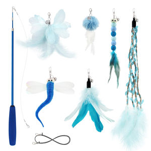 SONGWAY Kedi Oyuncak Seti Mavi Seri Geri Çekilebilir Tüy Oyuncaklar <span class=keywords><strong>6</strong></span> Yedek Kedi Oyuncak Zili Kızdırma Oyuncağı - Product Image 1