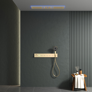 Set <span class=keywords><strong>Doccia</strong></span> a Pioggia con Miscelatore <span class=keywords><strong>Termostatico</strong></span> a Soffitto in Ottone con Luci LED e Barra Scorrevole a Parete - Product Image 1