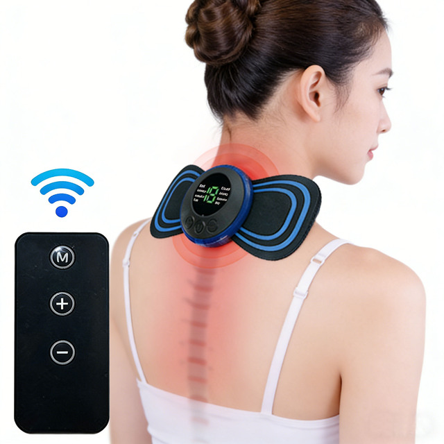 Rechargeable Wireless Electric Mini Smart Tens Ems Pulse Neck Cervical Vertebra Massager Sticker Heating Massager Patch