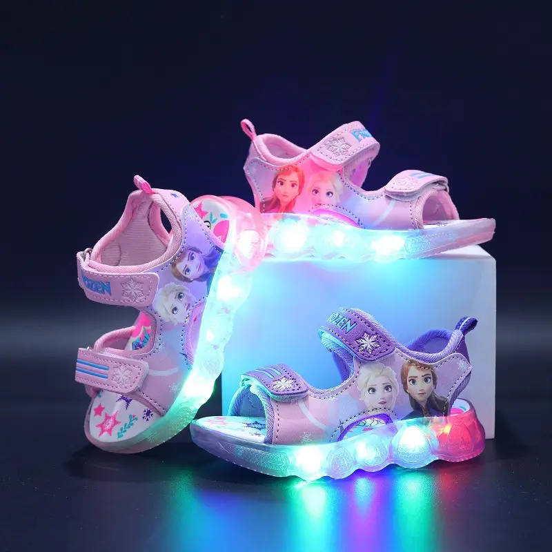 2024 Wholesale cartoon animal design summer baby girl sandals shoes led light children sandals