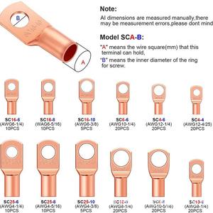 Terminales de Cobre Puro para Cable, Tipo Crimp, Estilo Europeo, Serie SC, 4-25mm, 170 Piezas en Caja, Dorados, HS-50B - Product Image 3