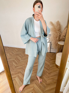2023 japonais <span class=keywords><strong>Kimono</strong></span> ensemble 100% coton pyjamas deux pièces Couple <span class=keywords><strong>Yukata</strong></span> lâche femmes sueur vapeur costume service à domicile ensemble - Product Image 4