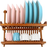 Égouttoir à vaisselle pliable en teck à 2 niveaux, égouttoir à vaisselle pliable, support organisateur de plaque de cuisine compact