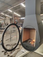 NOUVEAU Cheminée suspendue en acier au carbone noir mat, à bois, avec système d'admission d'air indépendant pour villa