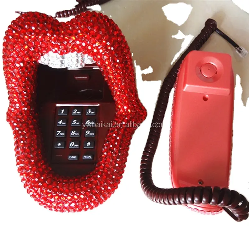 Telefone barato em forma de lábio sexy, conjunto com diamante brilhante lábio telefone