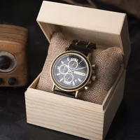 Jam Tangan Bisnis Pria, Arloji Konograf Kayu Menyesuaikan Logo Ukiran dengan Kotak Hadiah Kayu