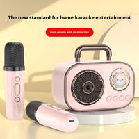 Boîte de son karaoké portable rétro très vendue avec deux micros sans fil et haut-parleur Bluetooth pour KTV familial en intérieur et cadeau d'anniversaire