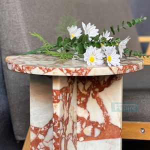Mesa auxiliar de mármol rojo Calacatta de lujo con zócalo natural moderno, mesa de té, mesa de centro para sala de estar, dormitorio, decoración del hogar - Product Image 3