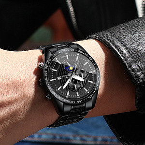Binbond Automatic Men's Watch 40mm Stainless Steel Band Tachymeter Date Moon Phase Waterproof 30M - Product Image 2